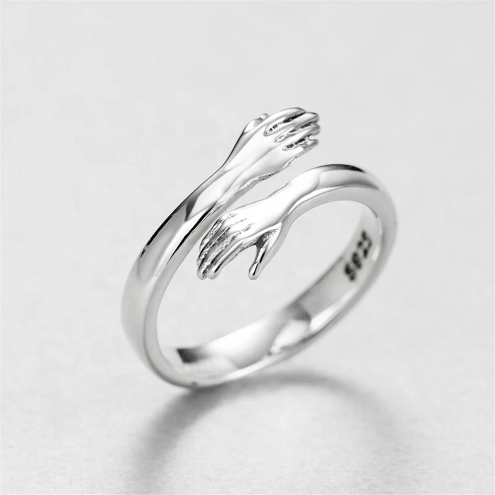 S925 Korean Version Of Jane Eyre Fashion Love Hug Couple Open Couple Ring