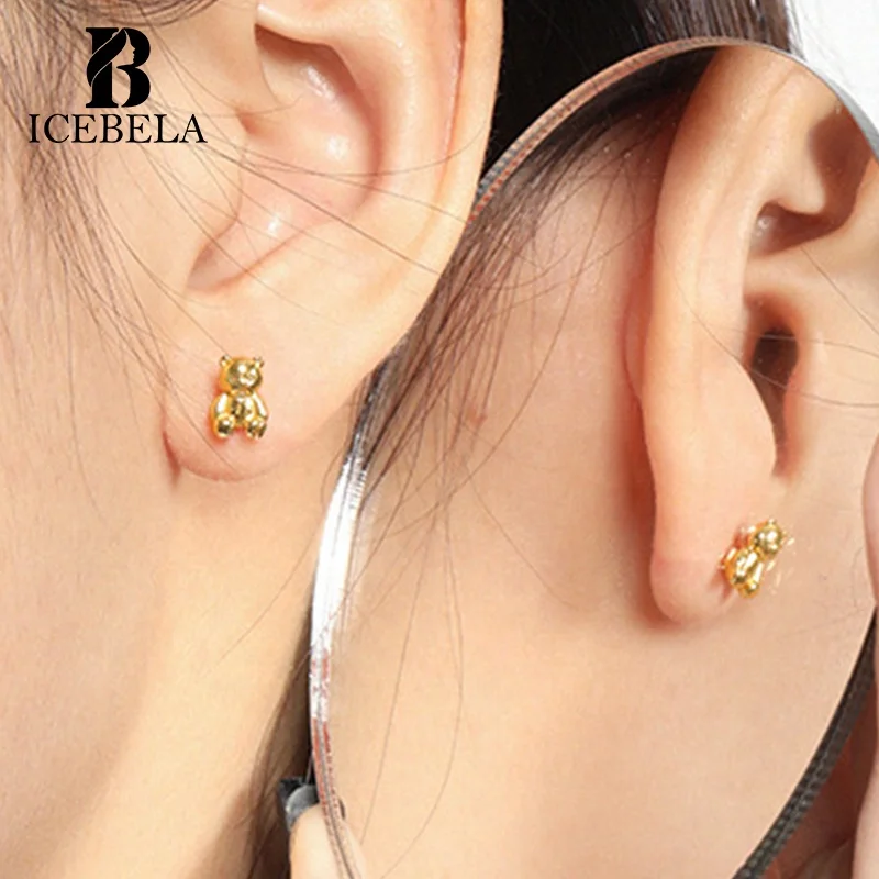 Fine Jewelry Waterproof 925 Silver Jewelry Cute Bear Earring Gold Vermeil Sterling Silver Hypoallergenic Stud Earrings For Girls