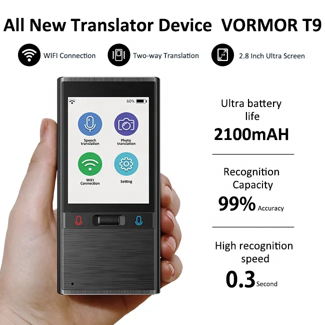 Newest 2.8' Large Touch Screen Language Translator Device Portable Traductor Multifunction T9 Smart AI Voice