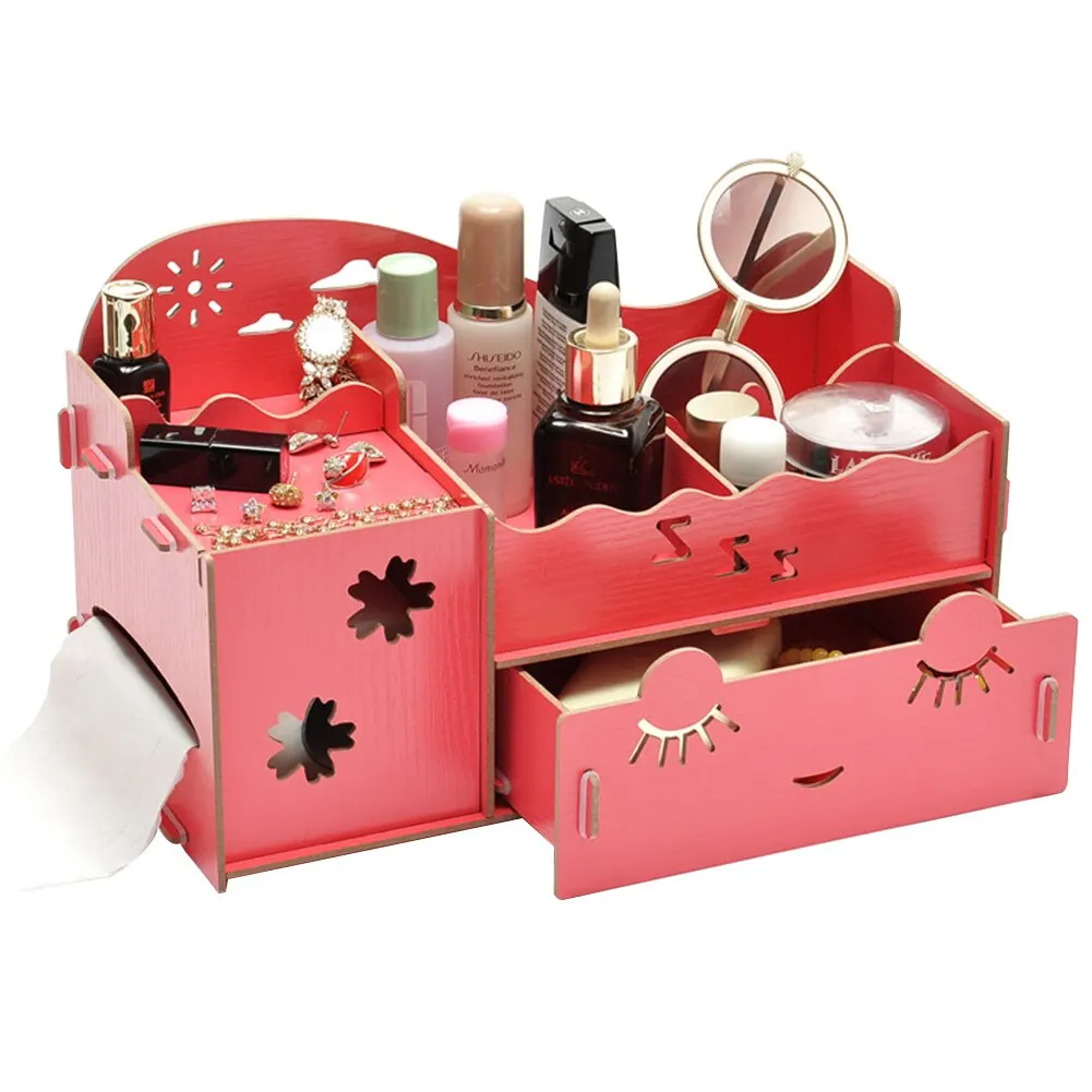 Factory Wholesale Wooden Makeup Cute Personalized Storage Box Cosmetic Storage Display Box