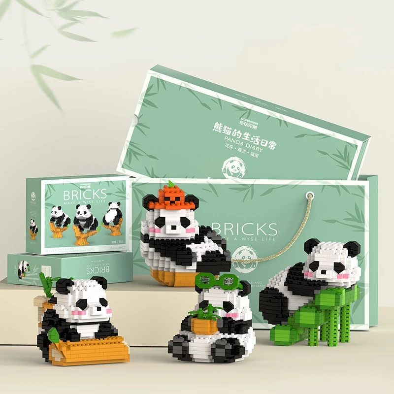 W1116-1121 cute panda bamboo pumpkin hat  Decoration diamond particles Building Block Plastic Toy gift for kids girls boys