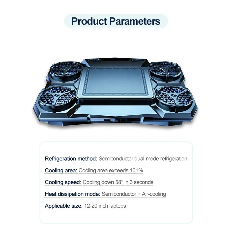 Adjustable Portable Aluminum Laptop Gaming Stand Semiconductor Notebook Cooler With Phone Holder And Cooling Fan