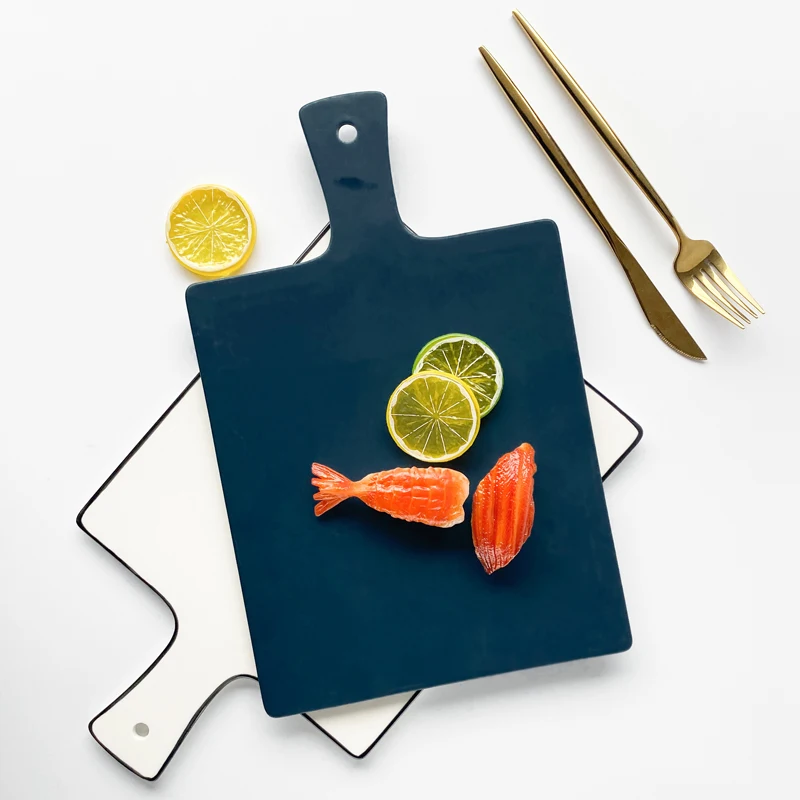 Factory supplier porcelain barbecue plates dinnerware white and blue plates pizza BBQ tableware