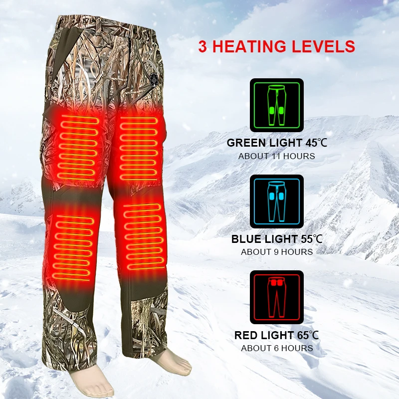 Custom Outdoor Winter ski Battery Heated Hunting Pants Camo Trousers Mens Womens Fishing Skiing Warm Rechargeable Heated Pants