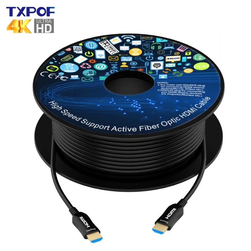 
High quality 50m 100m 150m 200m 300m OEM logo 4K 8K AOC OM3 fiber optical HDMI cable 