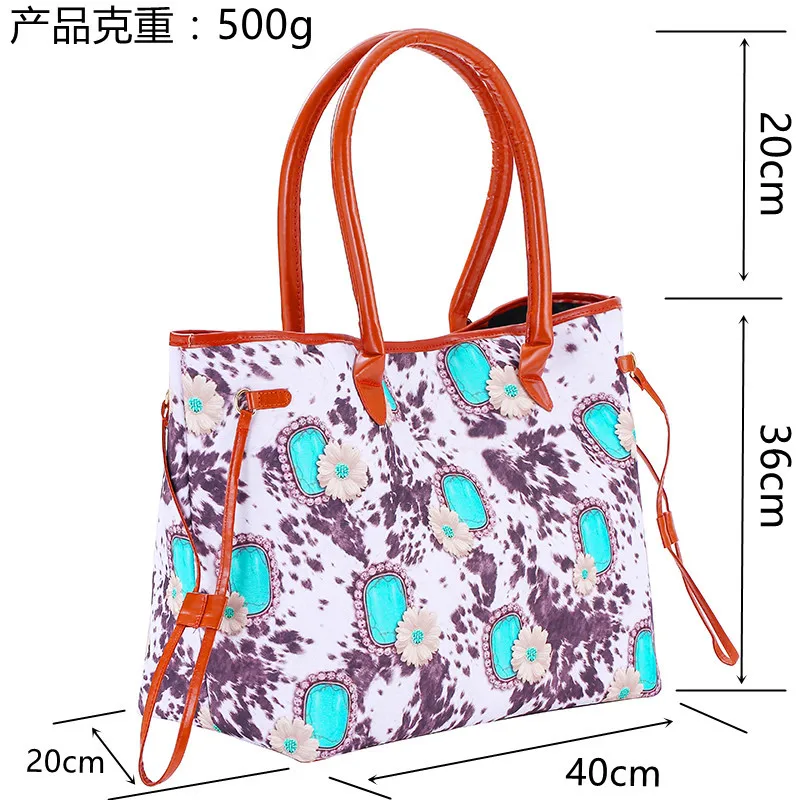PU handle handbags shoulder bag Indian style cow pattern cosmetic bag handbag denim leopard pattern striped bag