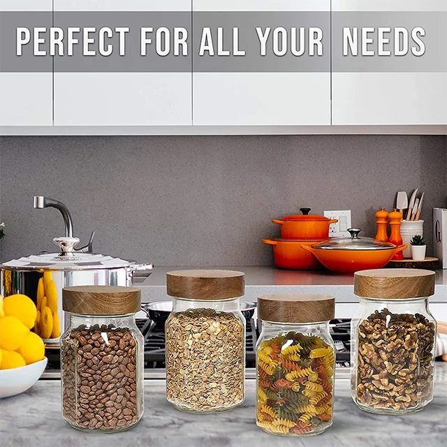 Vietnam Reusable Airtight Food Storage Containers Covers Glass Mason Jars Cups Wooden Lids