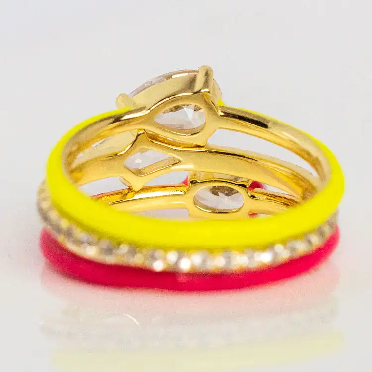 Stackable Rings Jewelry Women Neon Zircon Gem Enamel Stackable Rings Sterling Silver