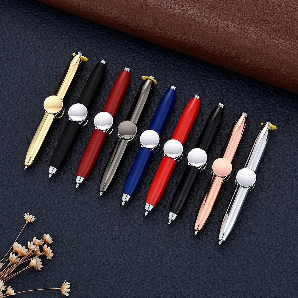Creative Design Fingertip Spinning Gyroscope Relaxed Reduce Pressure Rotating Ballpoint Pen Flash Lamp Pen For Office Gift