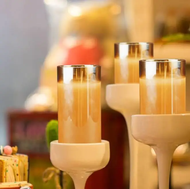Tawny plated glass electronic candle 3 pcs set simulation shake flame led remote control candle