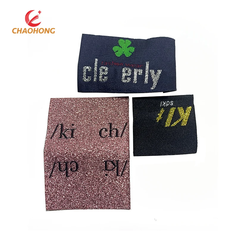 Factory Price Damask Rose Gold Thread Woven Clothing Labels Size Tags Black