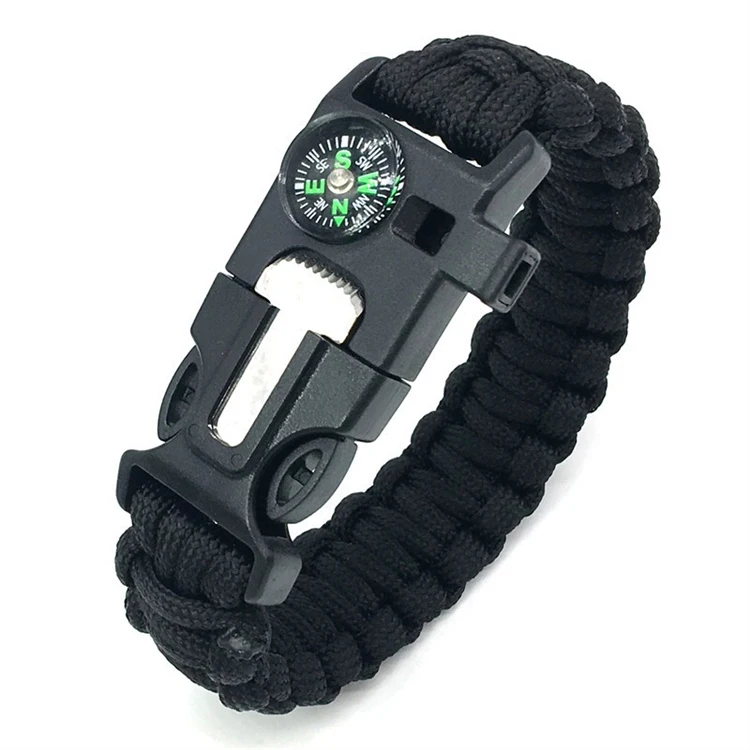 WELLFLYER PM-276 Outdoor hiking Camp Emergency Survival Paracord Braided 5-in-1 Bracelet Seek To Survive Compass