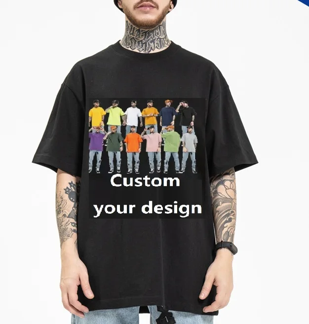 
KRKC new 100% cotton custom printed tshirts oversized street drop shoulder crew neck hip hop unisex blank t-shirt for men 