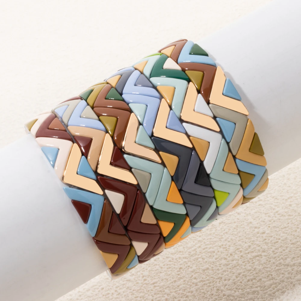 Wholesale Fashion Customized Multicolored Enameled Puzzled Zig Zag Bracelet Set for Women