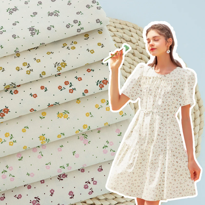 New Product Soft  Warm Print Cotton Twill Weave Children Clothes Women Pants Dress Shirt Material Floral Fabric