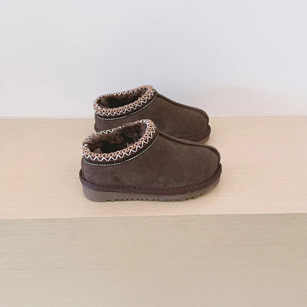 Winter Warm Thick Short Top Snow Boots for Boys Girls One-Step Stepping with Slip-On Closure Thermal Anti-Slippery Features
