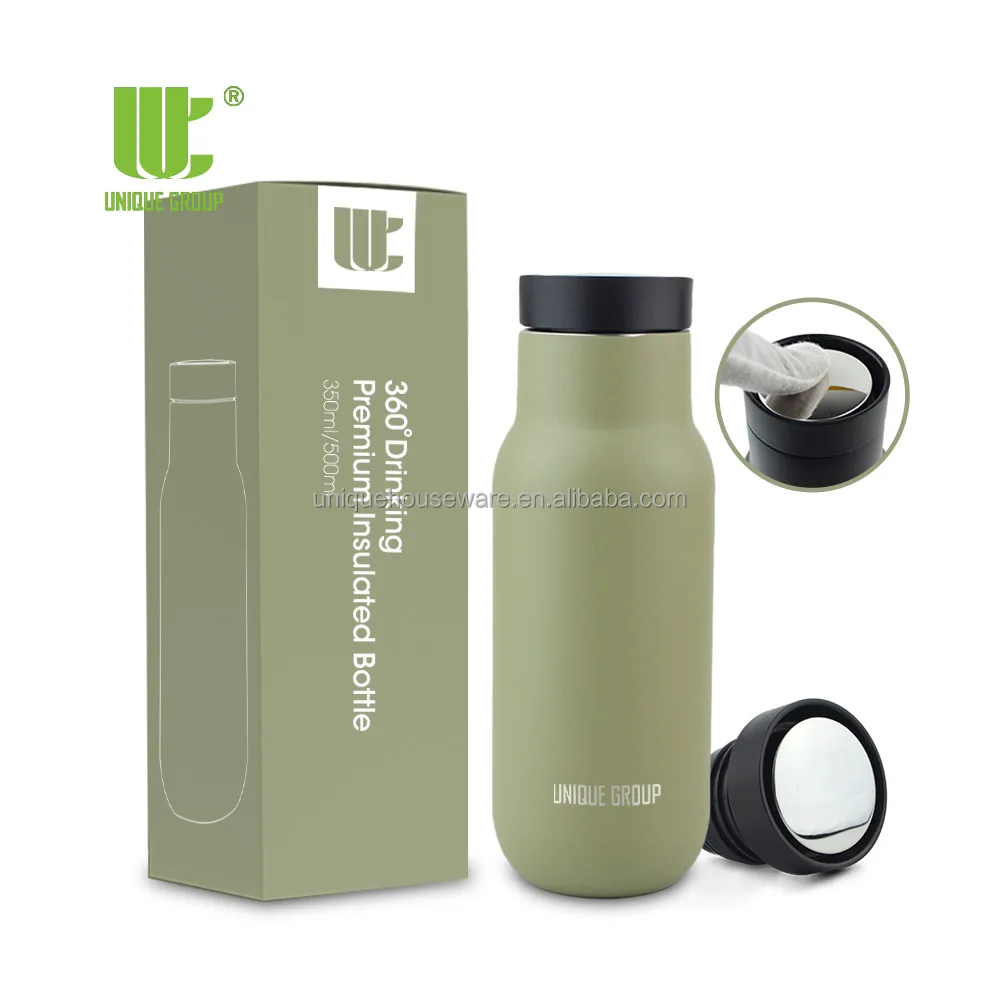 European Bottle 12oz 18/8 Stainless Steel Travel Mug Eco-Friendly Thermo Insulated Coffee Tumbler Tea Cup with Push Button Lid