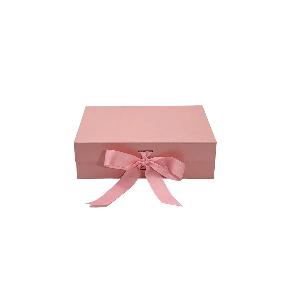 Custom Pink Rigid Paper Cardboard Packaging Magnetic Folding Paper Mothers Day Wedding Magnetic Ribbon Closure Luxury Gift Box