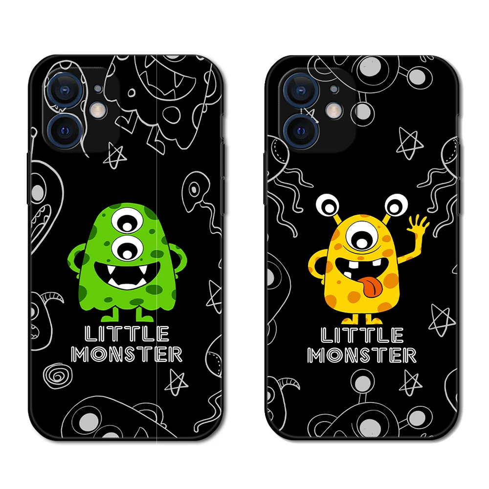Custom Cute Cartoon Little Monster Matte Soft Black TPU Mobile Phone Cases for iPhone 13 12 11 Pro Max Light Weight Cases