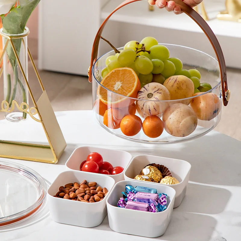 Clear Plastic Grid Food Storage Box with Dividers for Candy Snack Dried Fruit Veggie Plate Tray