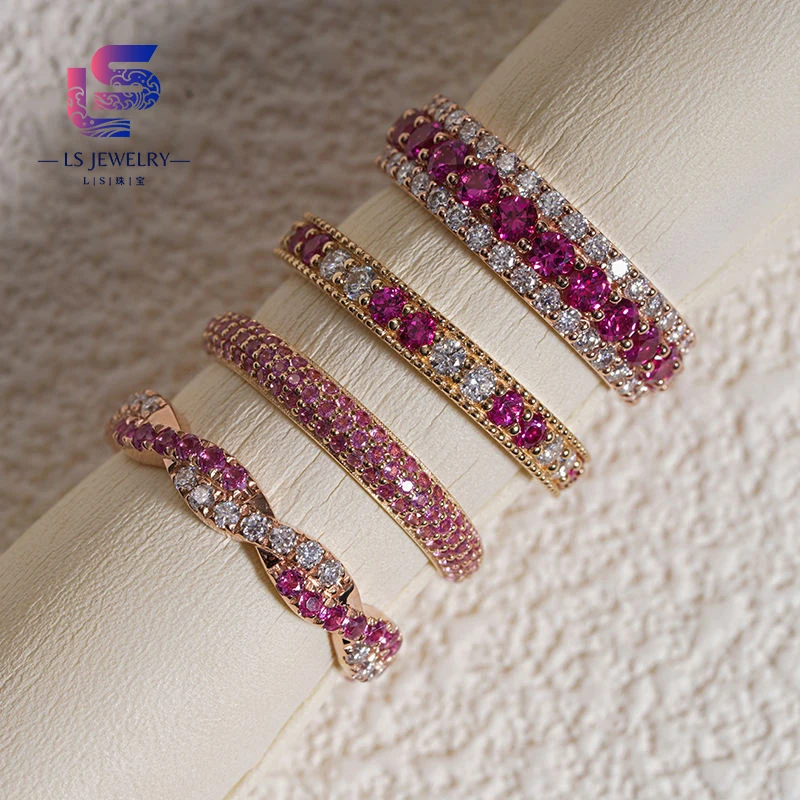 Colorful Diamond Wedding Band Jewelry Red Ruby Sapphire Gemstone 14k Solid Gold Wedding Ring