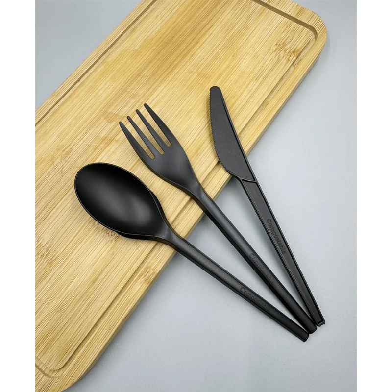 Compostable disposable pla/cpla biodegradable cutlery with napkin plastic cutlery set disposable pla spoon bio