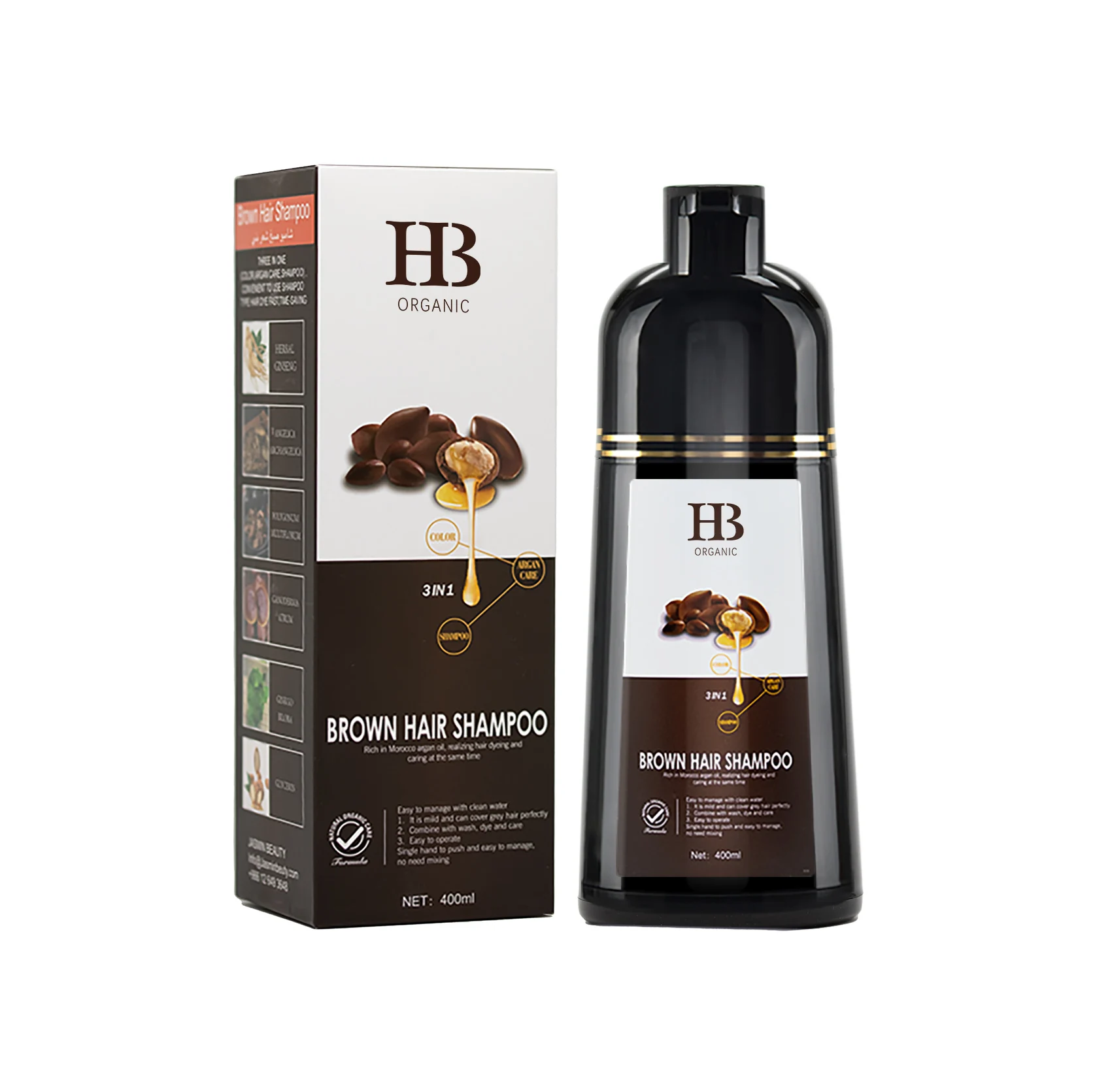 Wholesale HB Organic Black Hair Shampoo Argan Speedy Black Hair Dye Shampoo Magic Color Hair Shampoo For White To Black