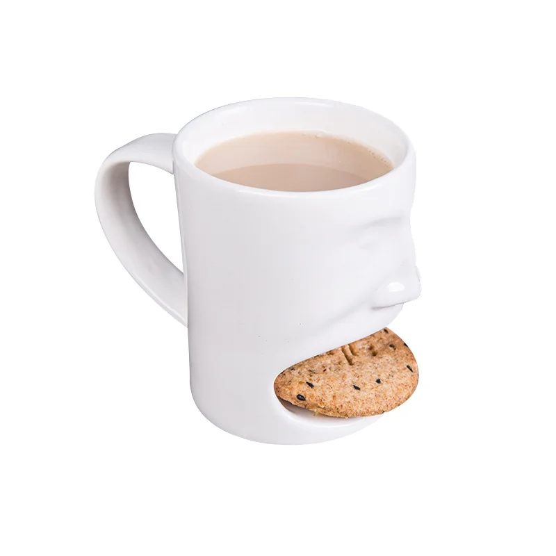 Wholesale ceramic cookie holder mug plain white breakfast milk coffee cookie cup biscuit coffee mugs