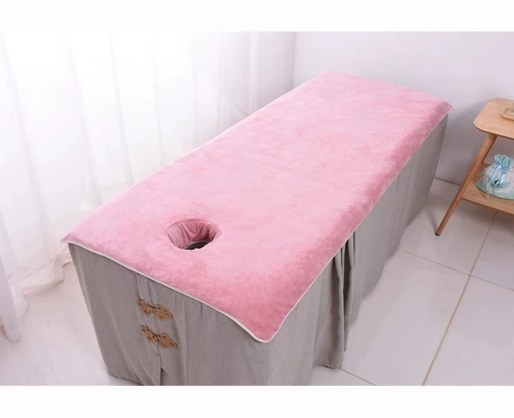 Spa beauty Flat Sheet Microfiber Comfortable Soft Polyester Water Absorbent Bath Towel Massage Bed Sheet with hole