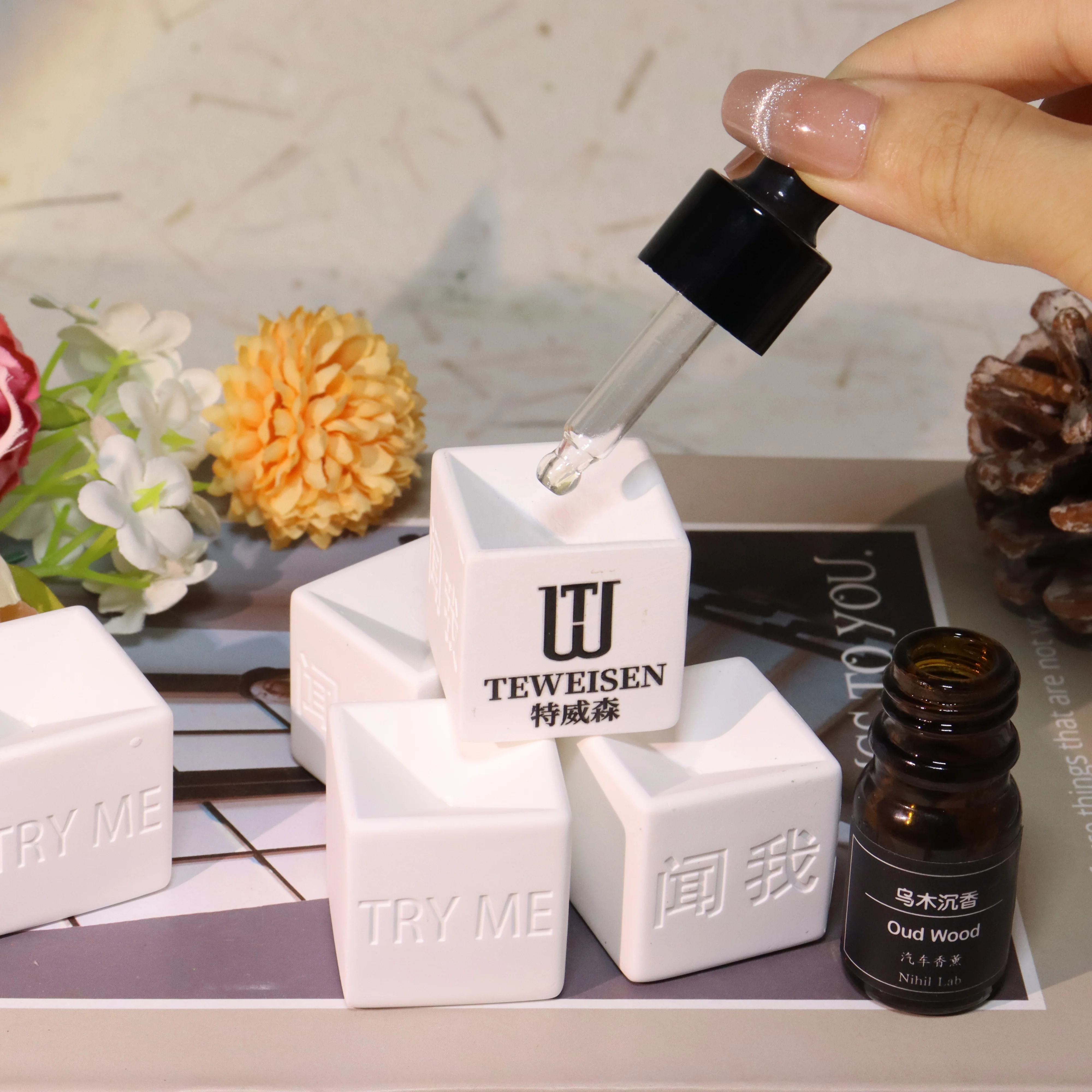2024 Customized Logo Gypsum Block Square Perfume Test Stone Set Environmentally Friendly Air Freshener
