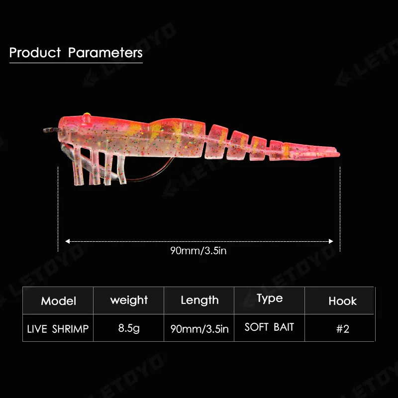 90mm 8.5g Saltwater Soft Live Shrimp Fishing Lure Luminous Artificial Bait Jointed Prawn Bionic Bait