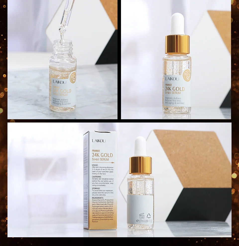 Private label LAIKOU Serum Series Hyaluronic Acid 24K Snail Sakura Vitamin C Gold whitening Face Serum