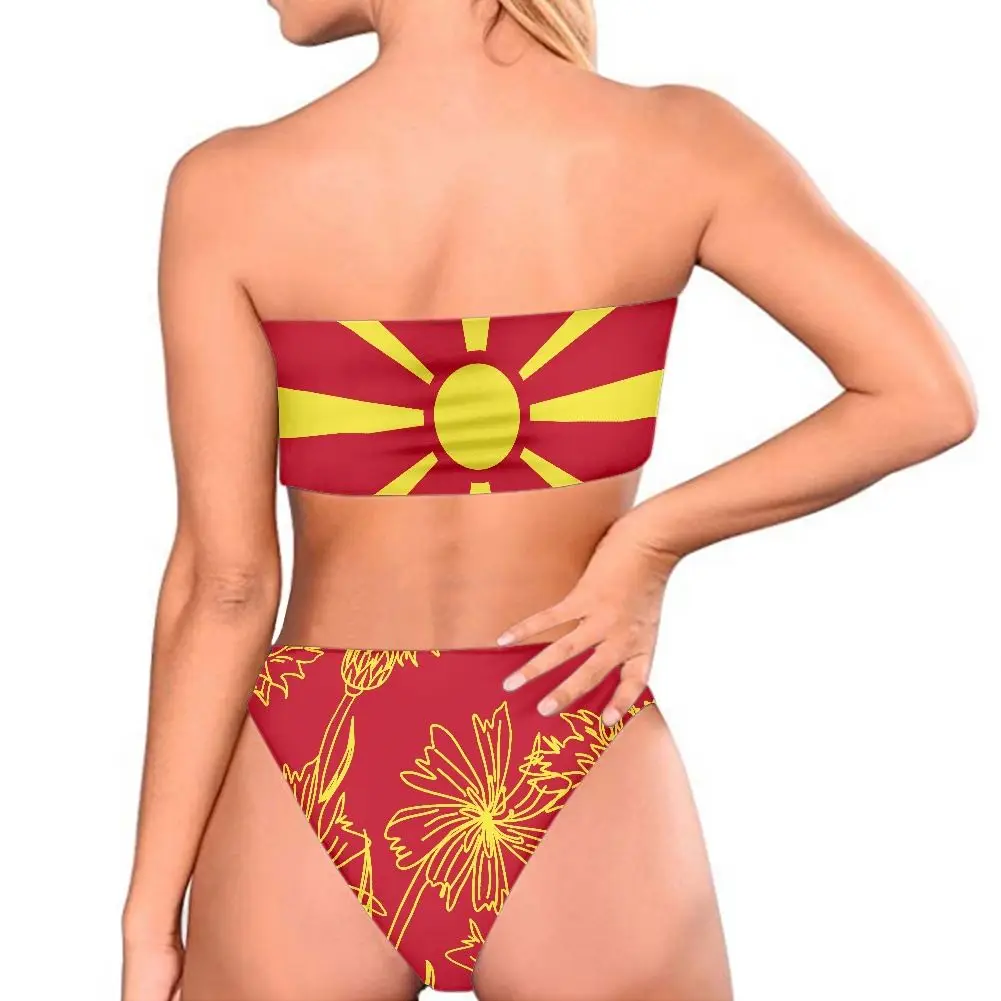 Женские комплекты бикини с принтом флага Северной Македонии индивидуальные купальники женское высокой талией Лидер продаж женский купальник