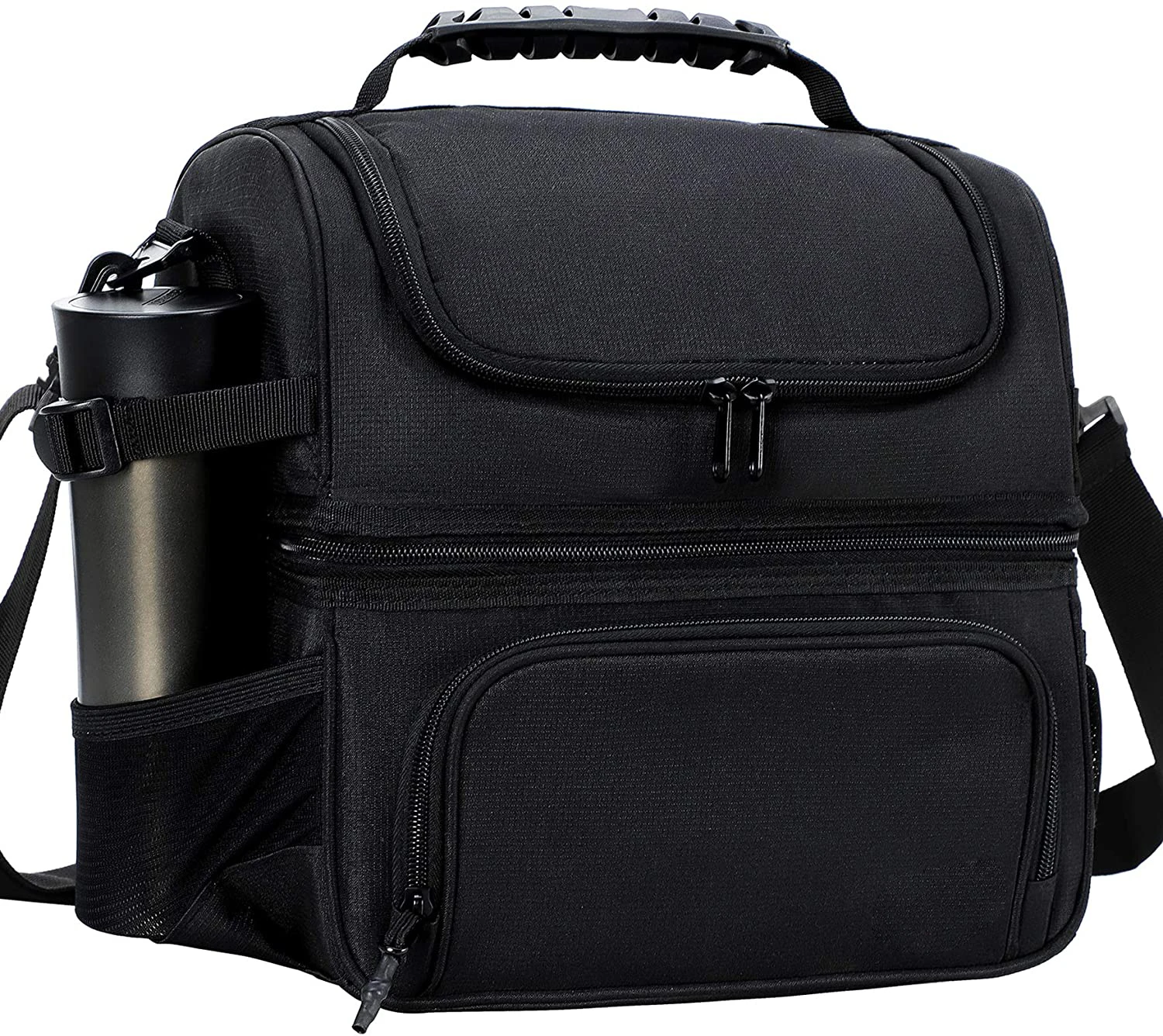 Горячая Распродажа, сумка для ланча с двумя отделениями, сумка для мужчин и женщин, черная теплоизоляционная Герметичная сумка-холодильник