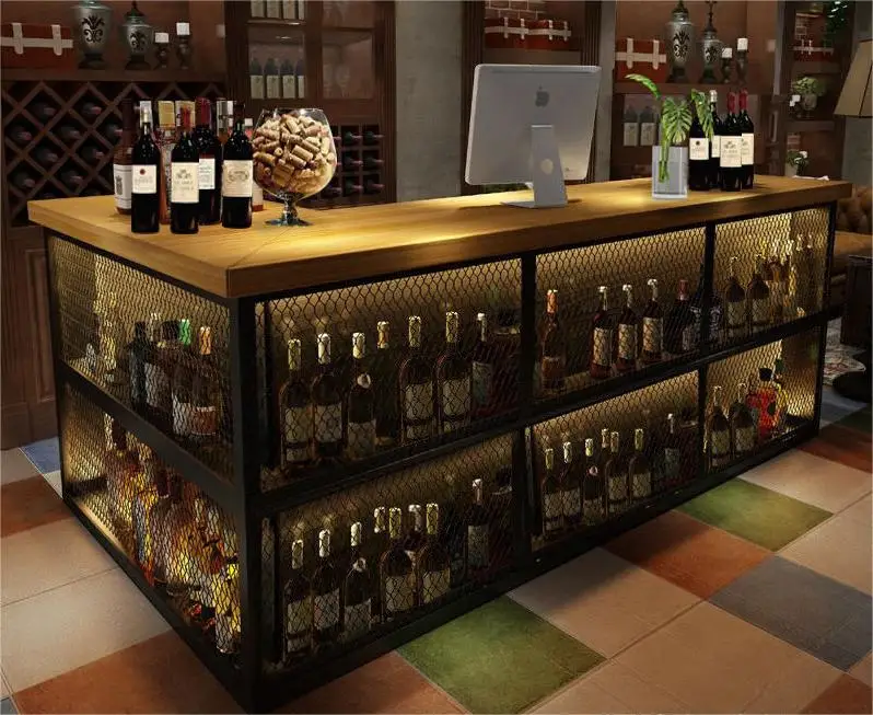 2023 The latest hot vintage industrial wind checkout corner counter Bar & Grill Iron Art Bar display restaurant front desk