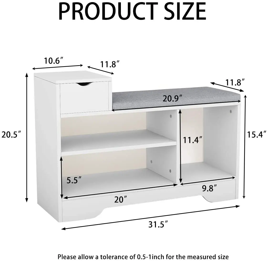  Shoe Storage Benches with Cushion Seating White Rack Bench Entryway Organizer Bedroom Dining Room