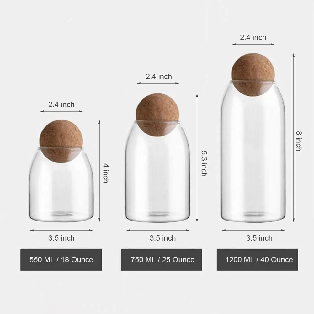 IKOO jar high borosilicate glass food storage containers set bottle glass jar with cork lids