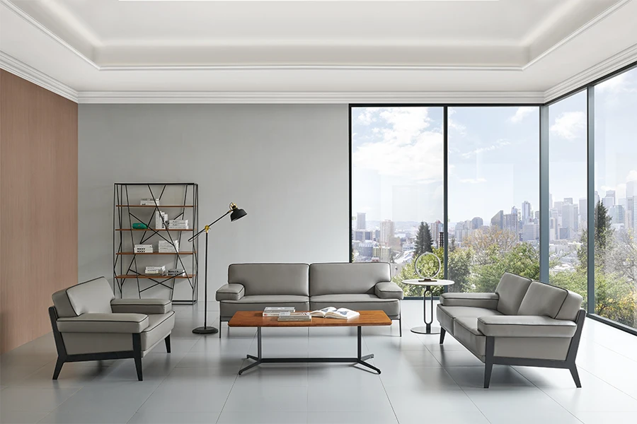 Modern Metal frame Executive Leather Office Sofa Set Design