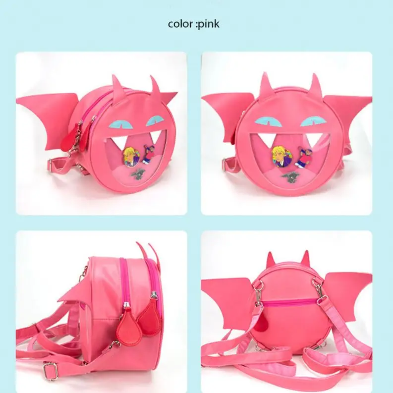 Custom Manufacturer Pin Display  Pu Leather Round cat Shape Crossbody Kawaii shoulder Ita Backpack bag For Girls