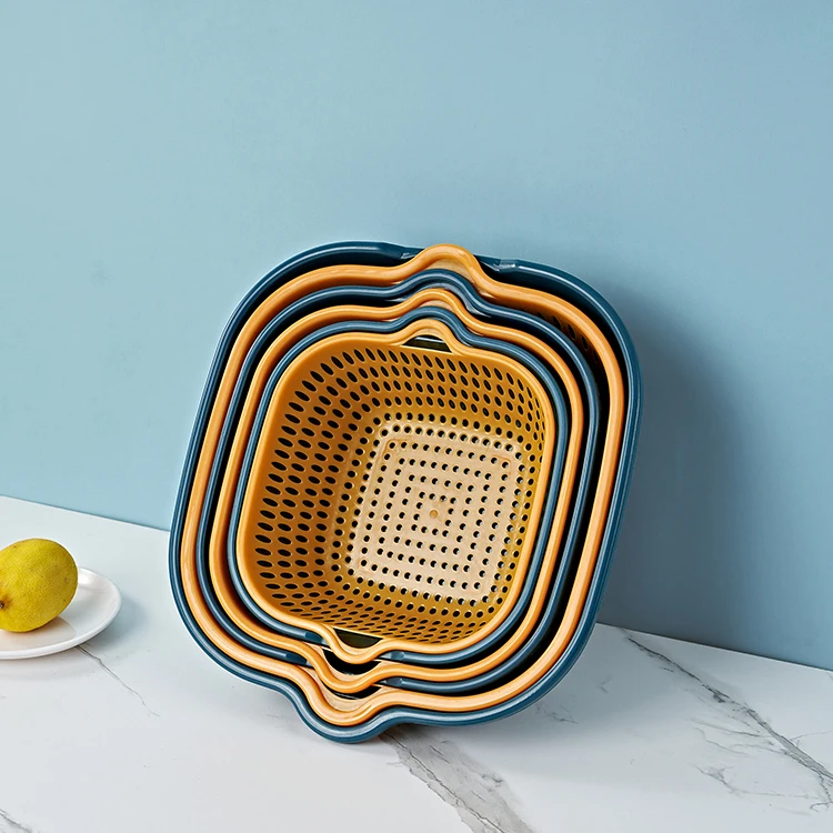 Double Layer Fruit Vegetable Washing Drying Storage Basket Drain Basket With Handle