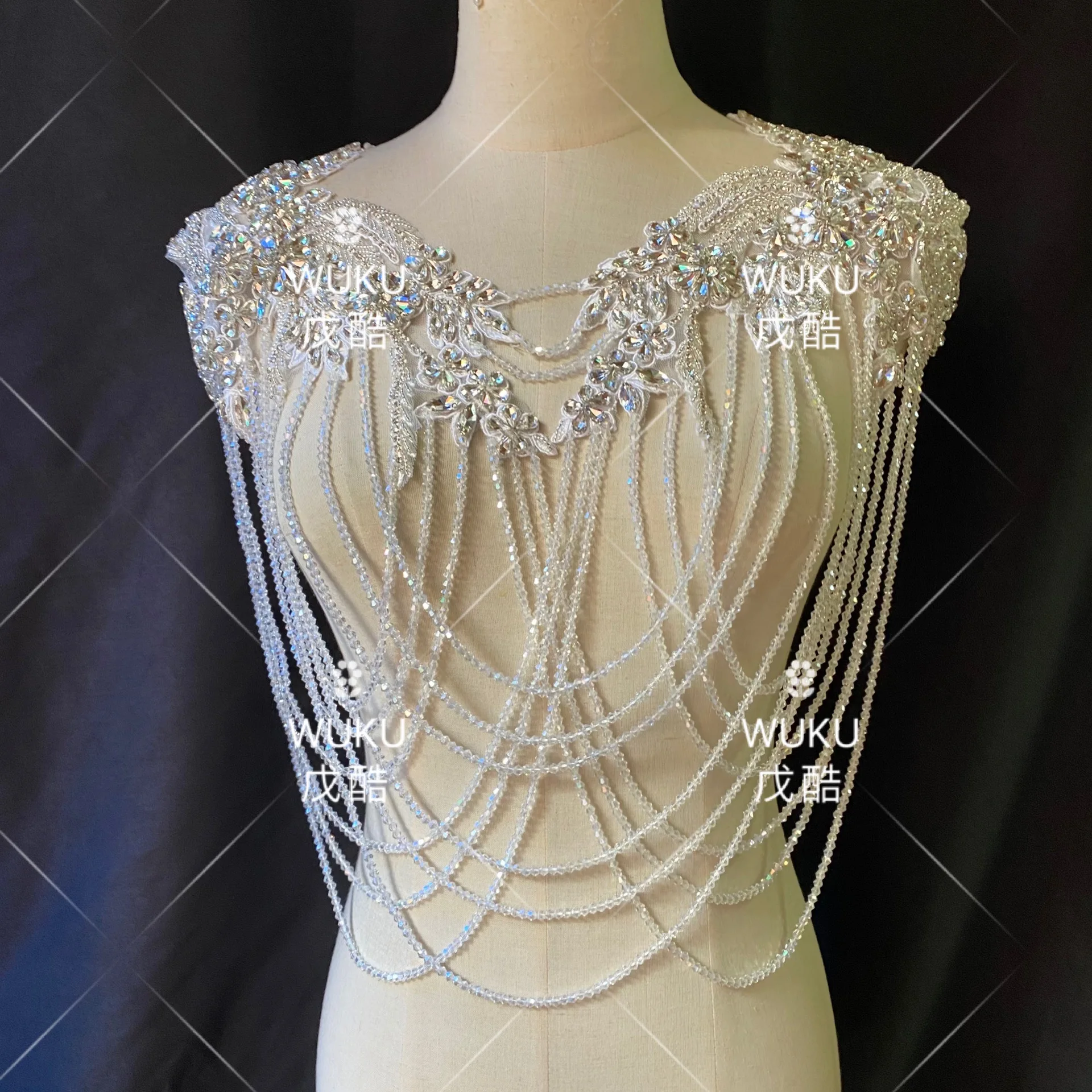 shoulder patch decorative applique with crystal beads patch in silver