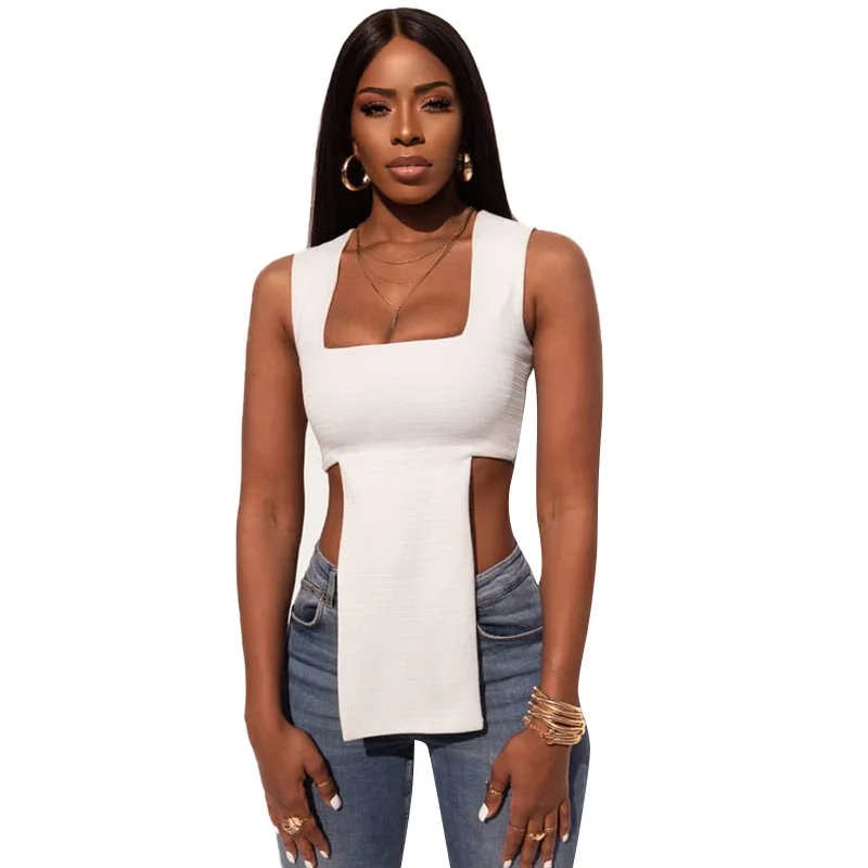 Однотонный топ, короткий женский облегающий Топ без рукавов, X-Long, с квадратным вырезом, Лидер продаж, летняя модная хипстерская Повседневная Высокая уличная одежда