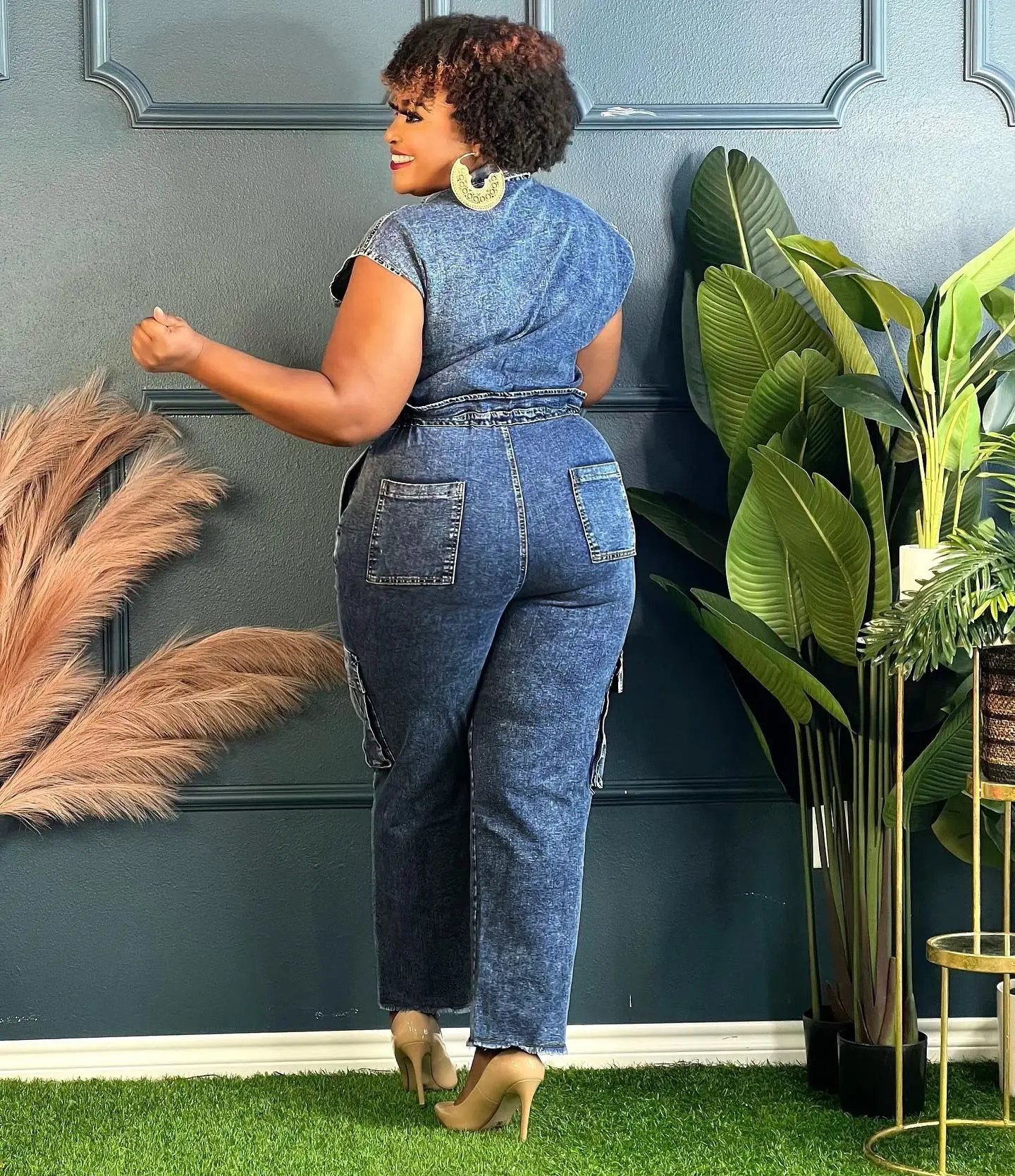 Trend Women Clothes Sexy Fashion Slim Short Sleeve Denim Jumpsuit