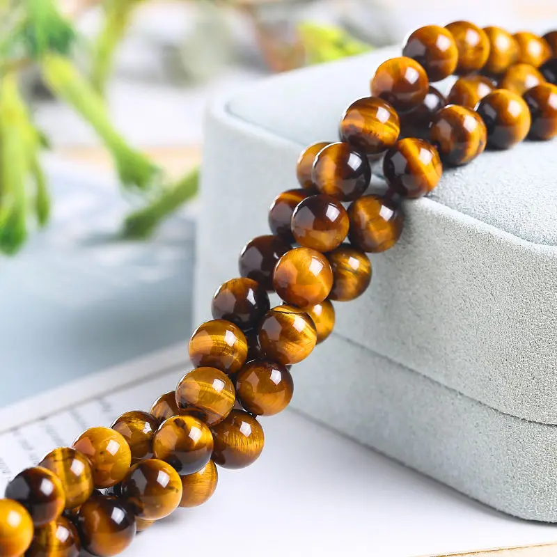 JD GEMS 4mm 6mm 8mm 10mm 12mm 14mm Natural Yellow Tiger Eye Stone Loose Smooth Round Beads for Jewelry Making
