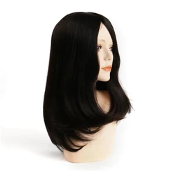 Brazilian Virgin Human Hair Silky Straight 20inches Long Hair 1b# Black Color 4x4 Silk Topper Jewish Wig for White Woman