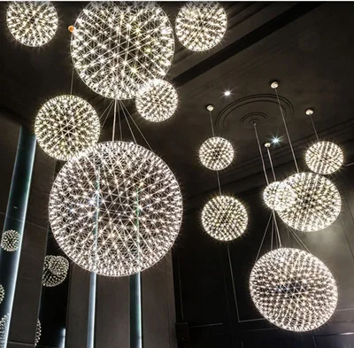 Nordic large chandelier living room restaurant shopping mall hotel starry sparkle led decoration dandelion lamps
