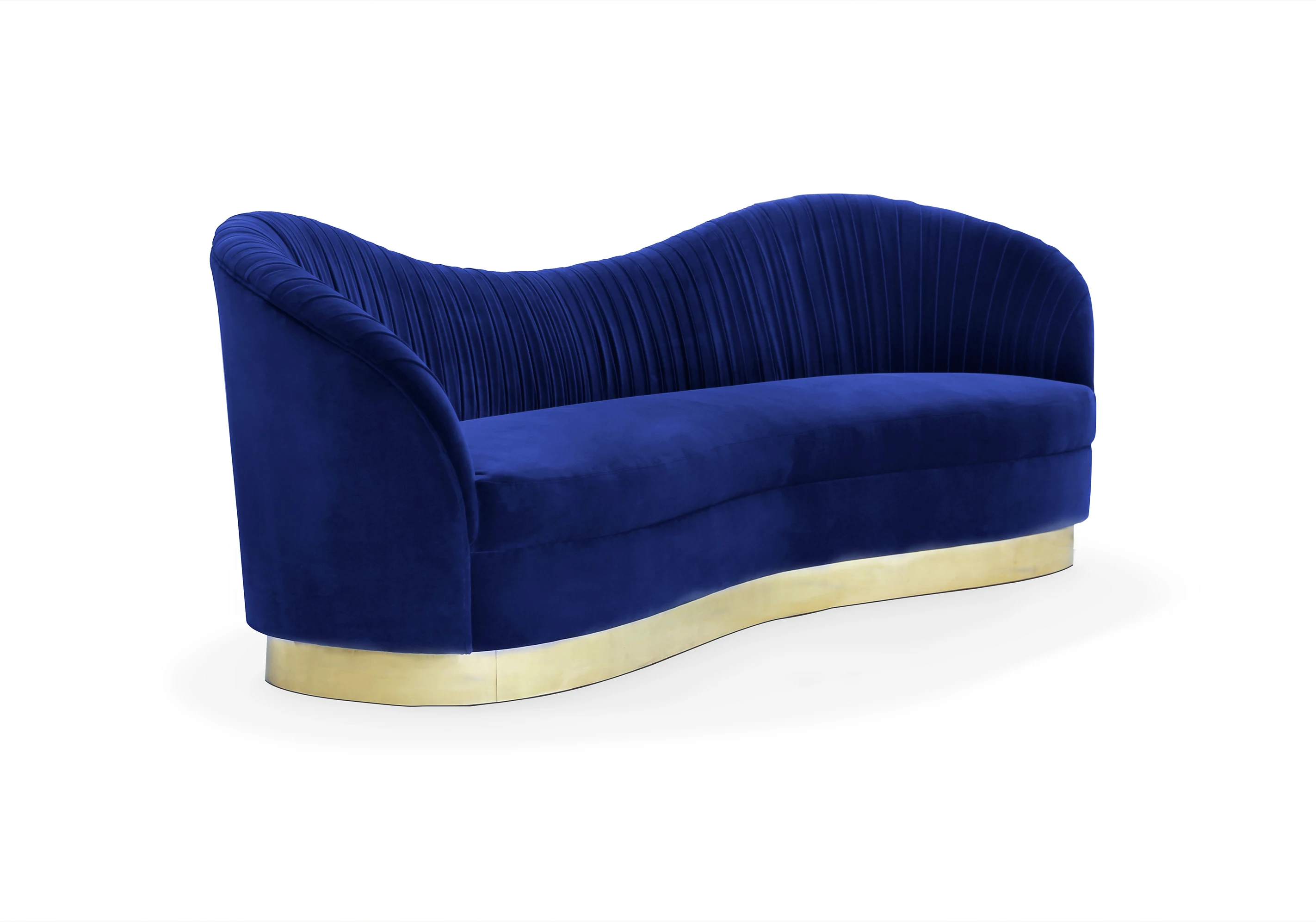 Italy Living Room Furniture Ruffled Navy Blue Velvet Sofa Couch 3 Seater Fabric Sofa Lovely Heart-shaped Sectional Sofa Set