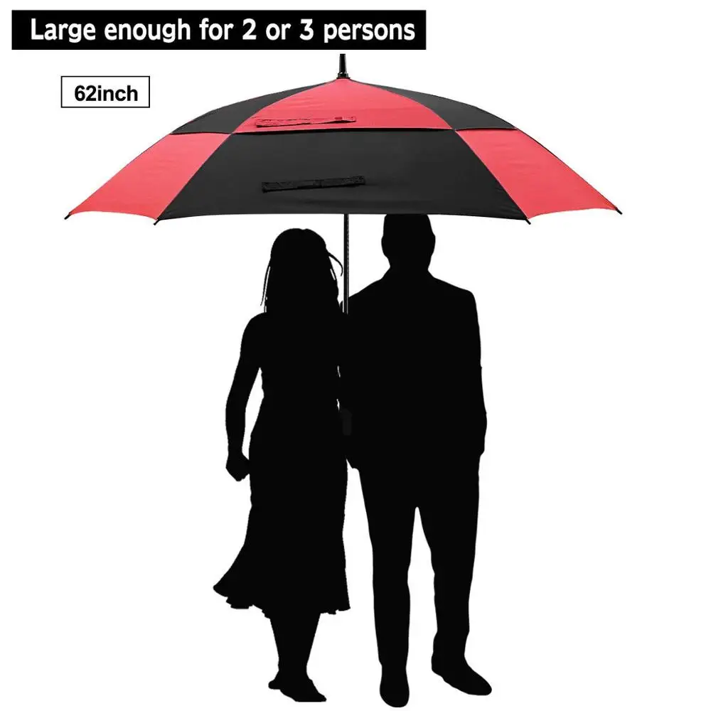 Storm proof semi-automatic extra large size double layer wind proof air vented golf square umbrellas