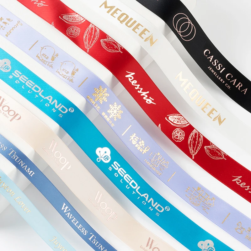 High Quality Custom Printed Logo Satin Ribbon Single Side Satin Ribbon 100% Polyester White Satin Ribbon