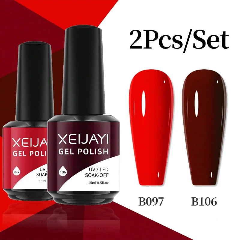 XEIJAYI 2Pcs Red Gel Nail Polish Set Light Deep Red Gel Polish Soak Off LED Set Nail Art Starter Manicure Salon DIY at Home
